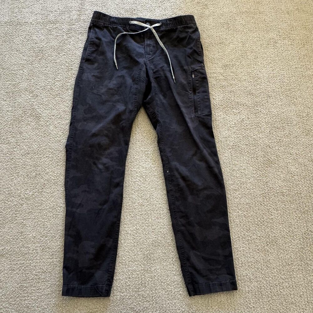Vuori Jogger Pants Mens L Black Camo Slim Tapered Stretch Cotton Casual Travel